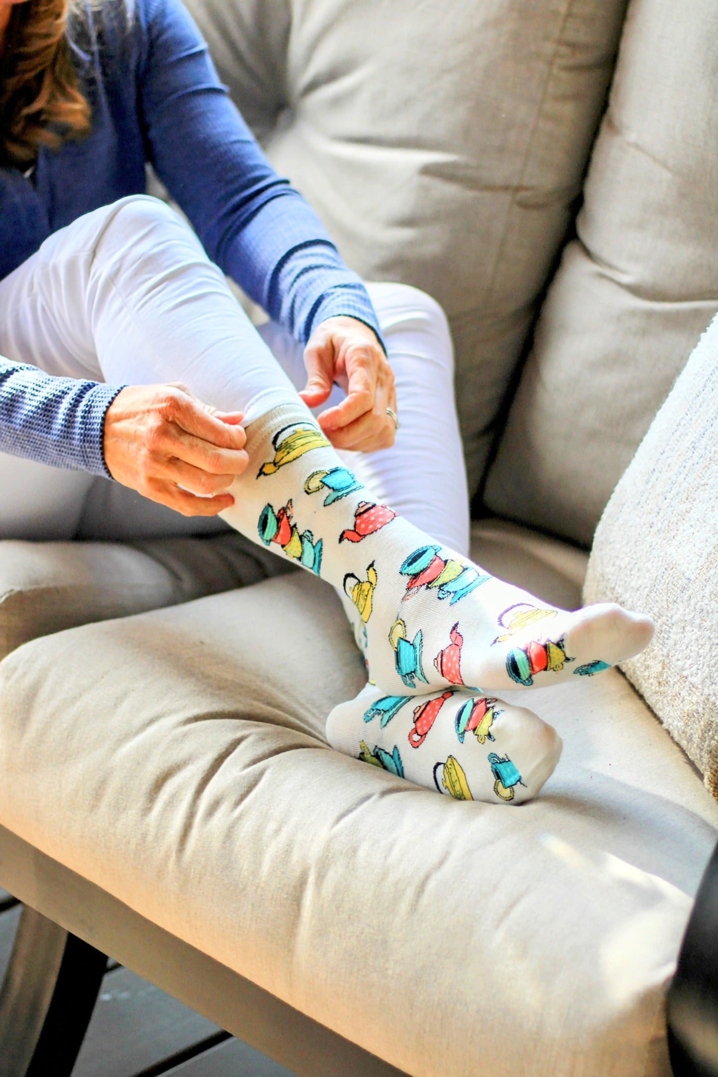 Ivory Tea Time Bamboo Crew Socks