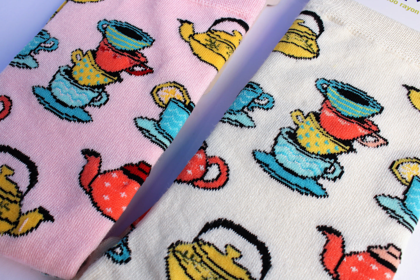 Ivory Tea Time Bamboo Crew Socks